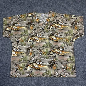 Vintage SCRUBS Tiger Print Medical Uniform Shirt XL Workwear Top S.C.R.U.B.S USA - Picture 1 of 12