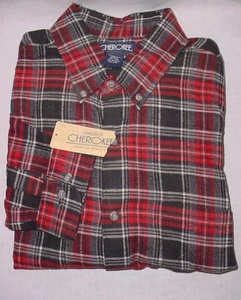 NWT CHEROKEE Cotton Flannel Button Up Long Sleeve Shirt Red & Black Plaid L (PH - Picture 1 of 2
