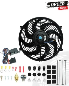 BLACKHORSE-RACING Ventole di Raffreddamento Radiatore Elettrico Universale 14" + Relè Termostato - Foto 1 di 7