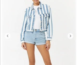 Forever 21 Women Small Blue/White Striped Denim Trucker Jacket - Picture 1 of 22