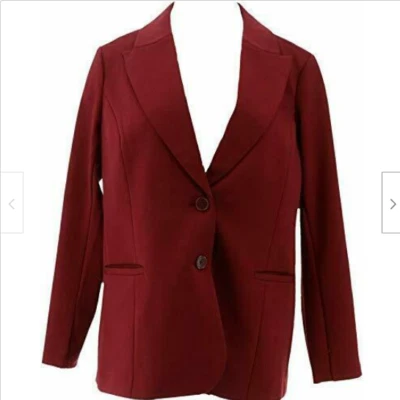 DG2 Diane Gilman Ponte Knit Boyfriend Blazer Burgundy [ 2X] - Image 1 of 4