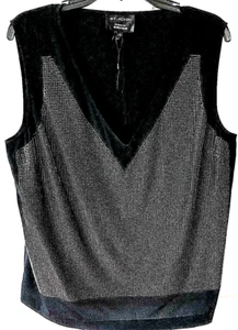 St John for Nordstrom black silver studed V-Neck Tank Sleeveless silk blend 16 - Picture 1 of 7