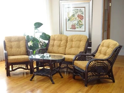 Living Malibu Set of 2 Lounge Chairs Loveseat Coffee Table w/Glass, Dark Brown - Image 1 of 4