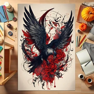 Crow Rug,Raven Rug,Black Crow Rug,Horror Rug,Animal Themed Rug,Halloween Rug, - Picture 1 of 6