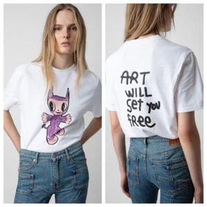 NEW Women French Zadig&Voltaire Cartoon Letter Cotton Short Sleeve T-Shirt SML - Picture 1 of 16
