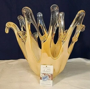 Murano Linea Astuni Gold Yellow Abstract Art Glass Vase Basket Italy - Picture 1 of 15