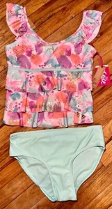 NWT Justice Girl 2pc Flutter Sleeve Cupcake Tankini Swimsuit UPF 50+ Size 12/ 14 - Picture 1 of 2