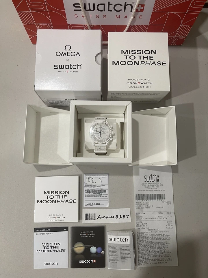 Swatch x Omega Mission to Moonphase Full Moon SO33W700 White Dial ... GZl1d7gn