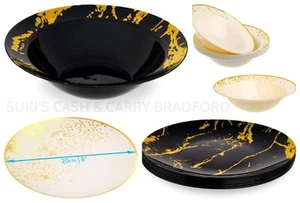BLACK MARBLE / IVORY GOLD SPARKLE EFFECT REUSABLE PLASTIC PLATES BOWLS PARTIES - Picture 1 of 13