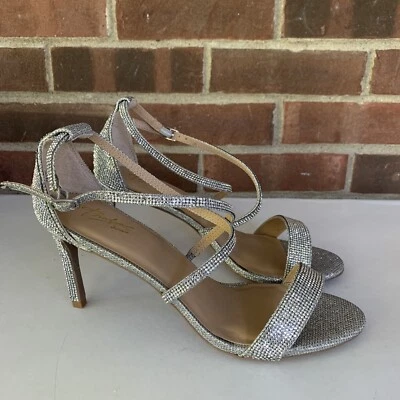 Thalia Sodi Darria4 Silver Metallic Ankle Strap Heeled Sandals Women's US 9 M - Image 1 of 4