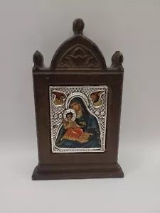 Vintage Small Byzantine Icon With Faces Painted On Wood And Sterling Silver 925 - Picture 1 of 7