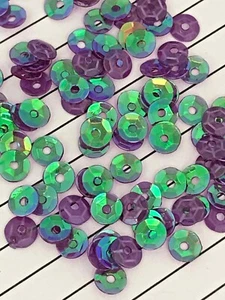 Sequins 4mm Dark Purple Translucent AB Rainbow Flat Cut Cup Choose Pack Size - Picture 1 of 1