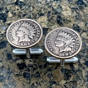 Neu Manschettenknöpfe Antik Vintage Indianerkopf 100 Jahre Penny Münze Währung Americana - Bild 1 von 8