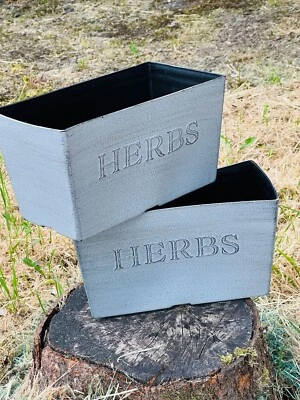 Simple Stone Herb Window Box Vintage Tin Garden Flower Planter Indoor Set - Image 1 of 4