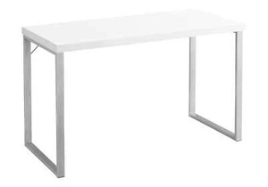 【US】Computer Desk,Home Office,Laptop,48"l,Work,White Laminate,Grey Metal,Cont - Picture 1 of 5