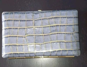 ABAS Cache Framed Wallet Light Blue Patent Clasp Rectangle Clutch Leather - Picture 1 of 6