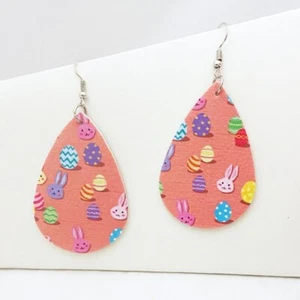 Ohrringe Ostern Frühling Haseneier süß Kawaii rosa vegan Leder Träne - Bild 1 von 4