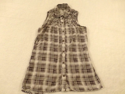 *Vanity white Gray plaid button down Size Small women's sleeveless Lace top S Foto 1 de 4