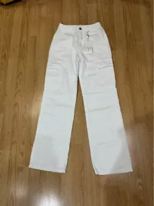 New ZARA White Cargo Pants side Pockets High Rise Waist 30" size 8 Y477 - Picture 1 of 11