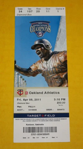 Minnesota Twins Ticket Stub | April 8 2011 | Joe Nathan 250th Save Cover
