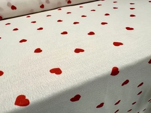 Georgette Woven Dress Fabric, Per Metre - Love Heart Print - Ivory & Red - Picture 1 of 4