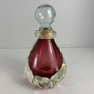 VTG Handblown Glass Heavy Perfume Bottle w/Clear Stopper & Ruby Red Body 6”Tall - Picture 1 of 5