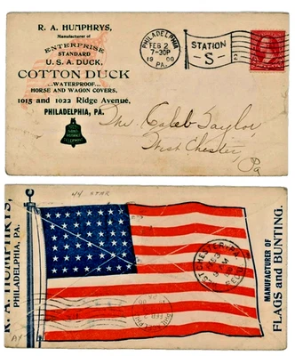 🚩 AMERICAN PATRIOTIC AD COVER COTTON DUCK COVERS💥1900 FANCY CANCEL💥 - Image 1 of 4