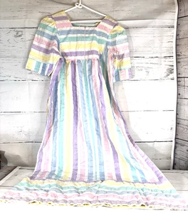 Saybury House Dress Women's Large Pastel Stripe Seersucker Grandma Core Mumu VTG - Picture 1 of 8