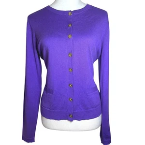 Lauren Ralph Lauren Womens Cotton Knit Classic Cardigan Sweater Sz M Gold Button - Picture 1 of 12