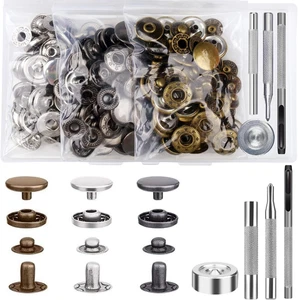 45 Set Leather Snap Fasteners Kit, 15Mm Stainless Steel Leather Snaps Kit with 4 - Picture 1 of 12