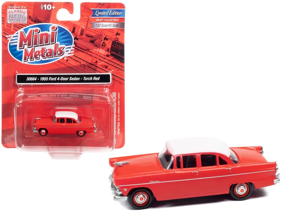 1955 Ford 4-Door Sedan Torch Red with White Top 1/87 (HO) Scale Model Car by Cla - Image 1 of 1