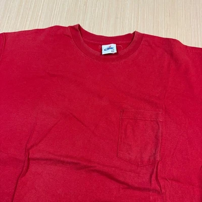 90 年代复古自行车运动口袋 T 恤 XL 男式空白红色重型美国制造 — 第 1/4 张图片