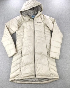 Columbia Karis Gale Long Hooded Puffer Jacket Off White Winter Coat Sz Small - Picture 1 of 14