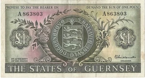 GUERNSEY BANKNOTE £1 P45a ND 1969  GVF - Picture 1 of 2