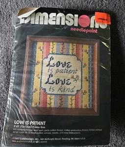 Vtg Dimensions Needlepoint Kit Live Is Patient 7105 5”x5 1987 Open Bag - Picture 1 of 4