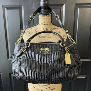 Coach Sophia Black Gathered Leather Handbag Purse Excellent Condition Used - Picture 1 of 13