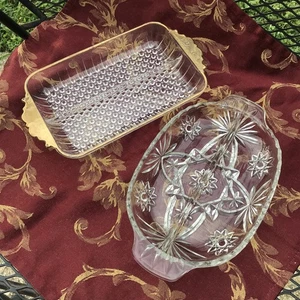 1960s 2pc Anchor Hocking Divided Glass Relish Dishes Hobnail Mid Century Bar EUC - Picture 1 of 1