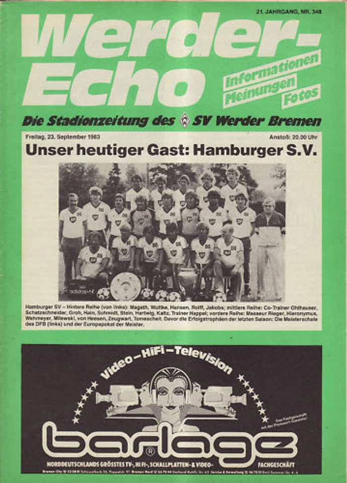 BL 83/84 SV Werder Bremen - Hamburger SV, 23.09.1983 - Bild 1 von 1