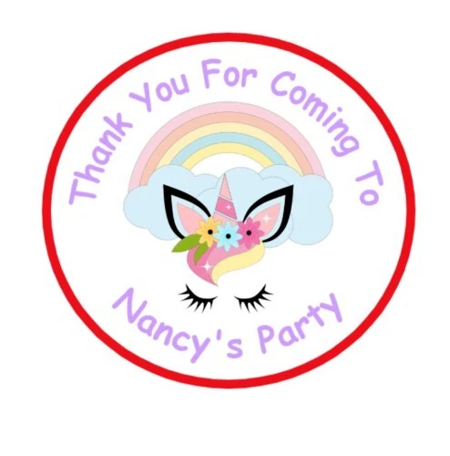 35 Personalised Unicorn Rainbow Birthday Stickers Party Thank You Sweet Cone Bag - Image 1 of 1