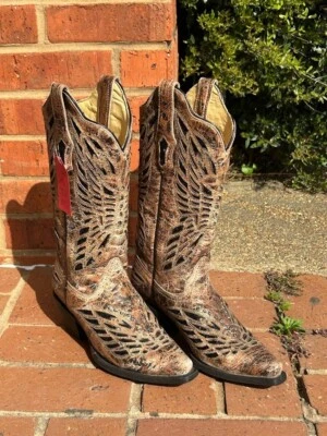 Women's Corral 13" Bronze / Black  Crystal Butterfly Snip Toe Boots Size 6.5 - Image 1 of 3