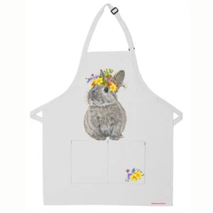 Bunny Dwarf Grey Rabbit Apron Two Pocket Bib Apron with Adj Neck - Picture 1 of 1