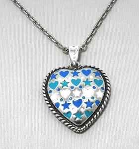 Brighton AMORE SHADES NWT $88 Multi Blue & White Hearts Silver Necklace - Picture 1 of 4