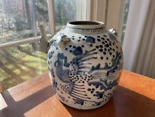 LARGE ANTIQUE Chinese BLUE and WHITE Hand painted Pottery WINE  JUG