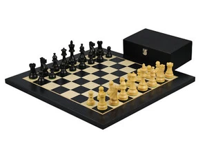 Wooden Helena Flat Board Chess Set Ebonywood 20" Weighted Ebonised Atlantic Clas - Picture 1 of 11