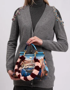 RRP€640 DOLCE & GABBANA Rex Rabbit Fur & Leather Shoulder Strap Clasp Striped   - Bild 1 von 11