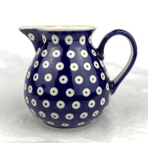 Polish Pottery Boleslawiec Hand Made Blue White Dot Ceramic Creamer Pitcher Jug - Picture 1 of 7