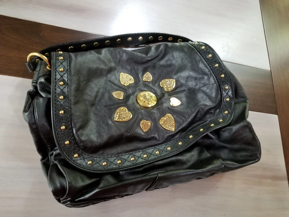 ☆AUTÉNTICO NUEVO GUCCI IRINA BABOUSKA HOBO CLÁSICO CUERO NEGRO TACHUELAS TONO DORADO☆ Foto 1 de 4