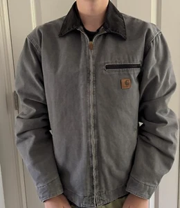 Vintage Carhartt Detroit Jacket J97 MTL Metal Gray Blanket Lined Large Tall LT - Picture 1 of 14