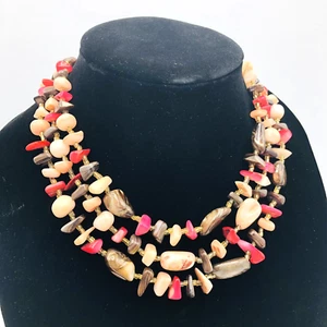 Vtg Dyed Mother of Pearl Pink Brown Gold 3 Strand Choker Necklace 17" Japan - Picture 1 of 7