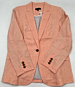 TALBOTS 100% LINEN CLASSIC SUMMER BLAZER WOMENS 12 ORANGE LINED FLAP POCKET NWT - Picture 1 of 18